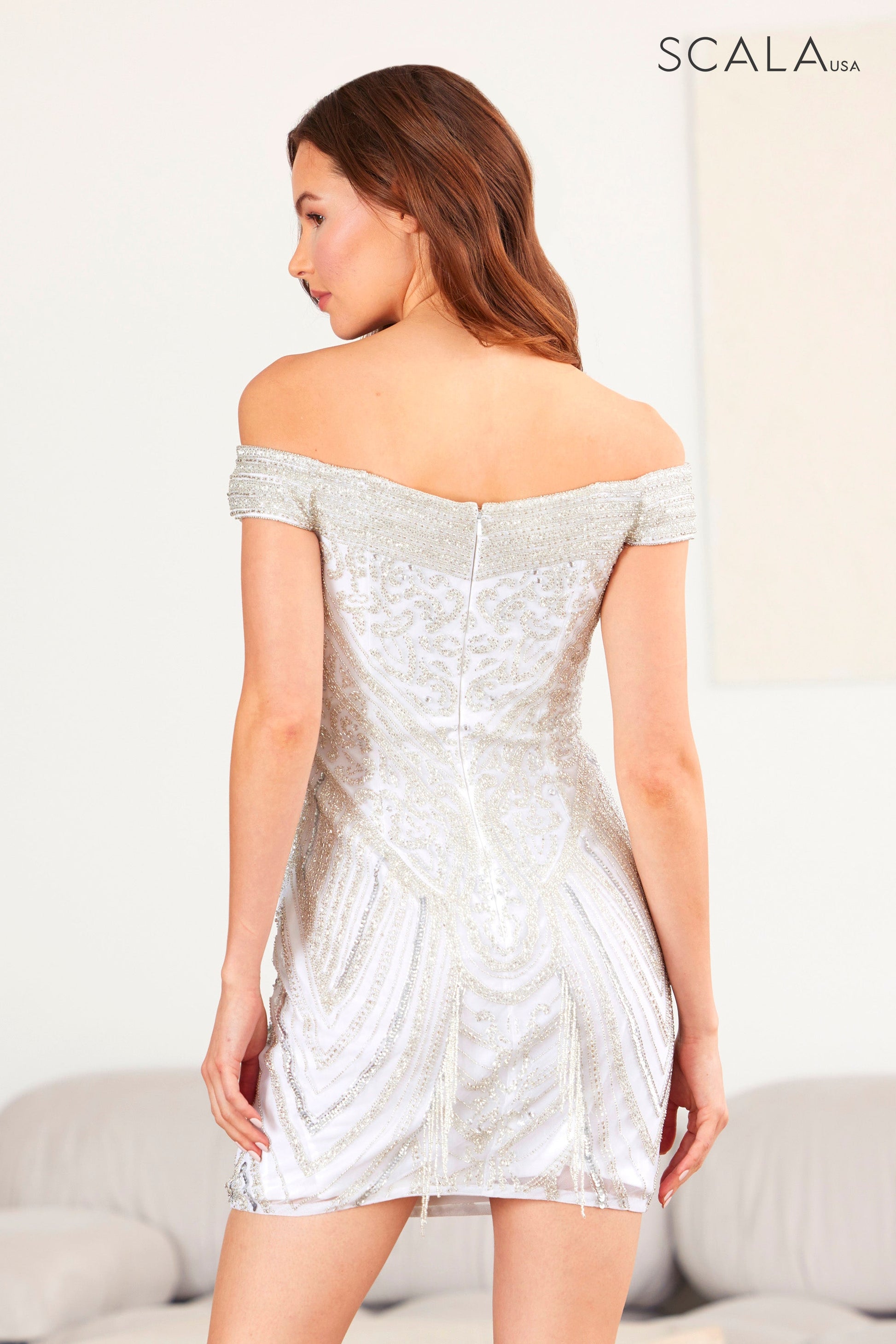 Scala 60512 Homecoming Short Beaded Fringe Cocktail Dress