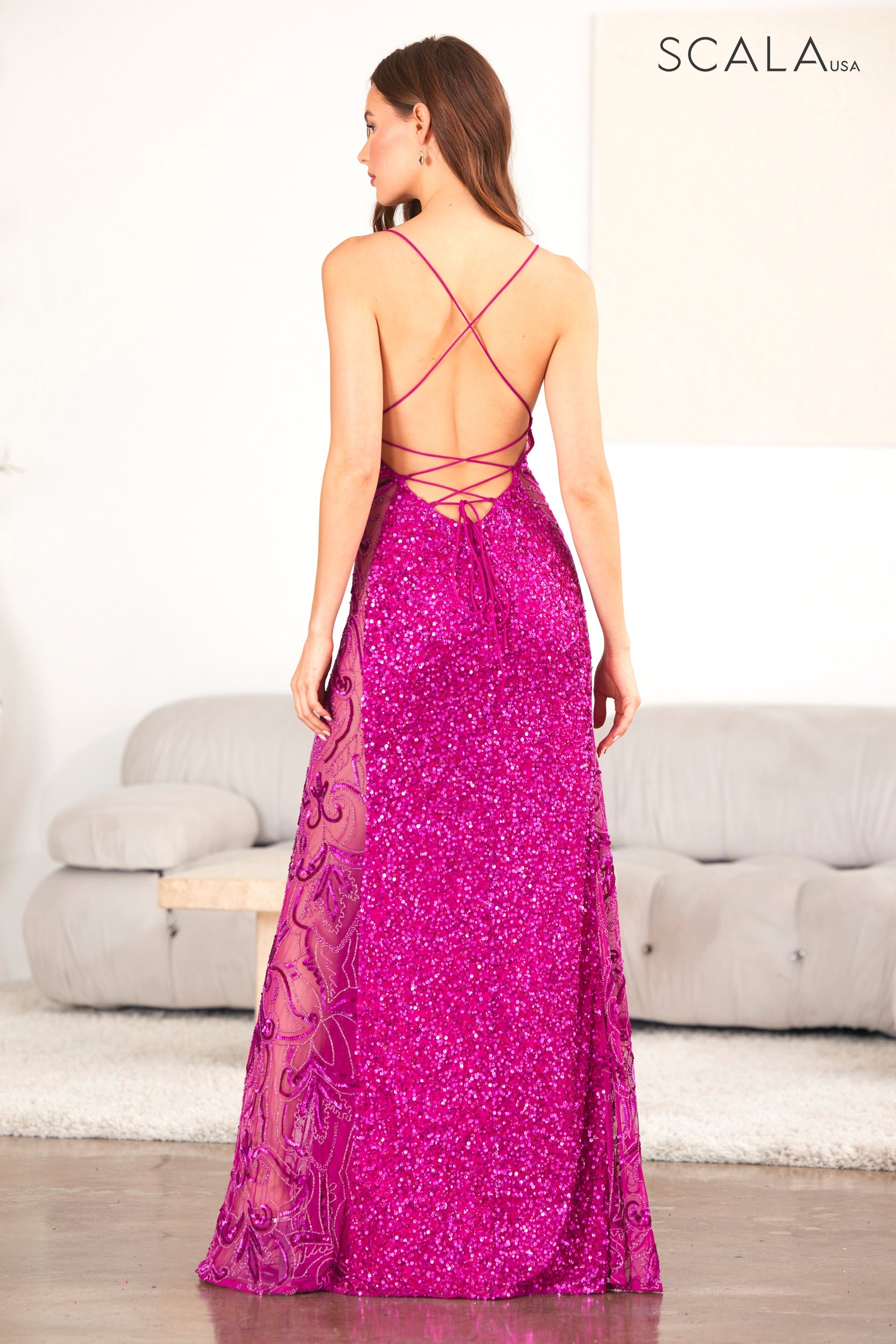 Scala 60514 Prom Long Sequin Formal Beaded Evening Dress