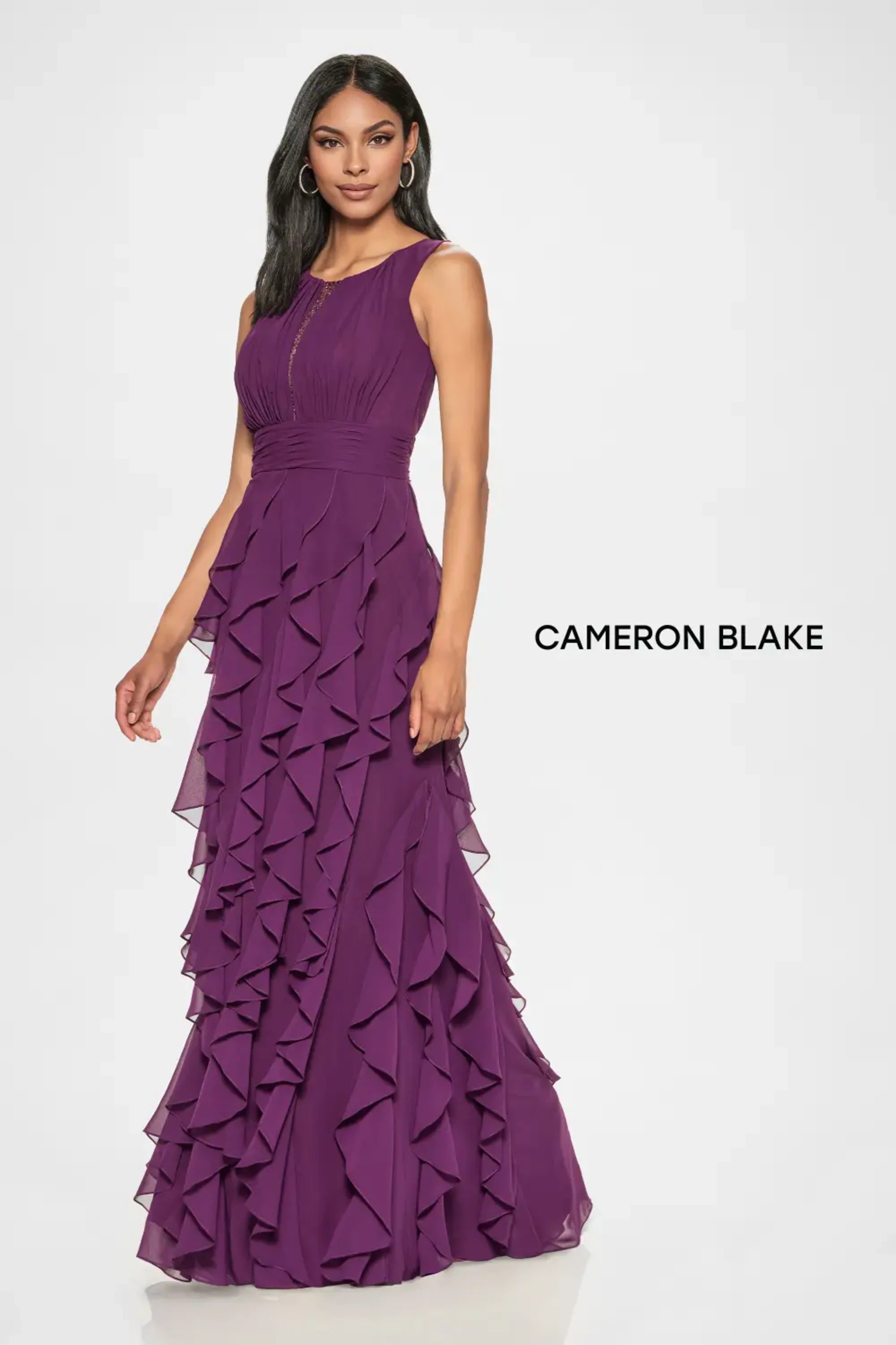 Formal Dresses Long Formal Beaded Ruffle Evening Dress Aubergine