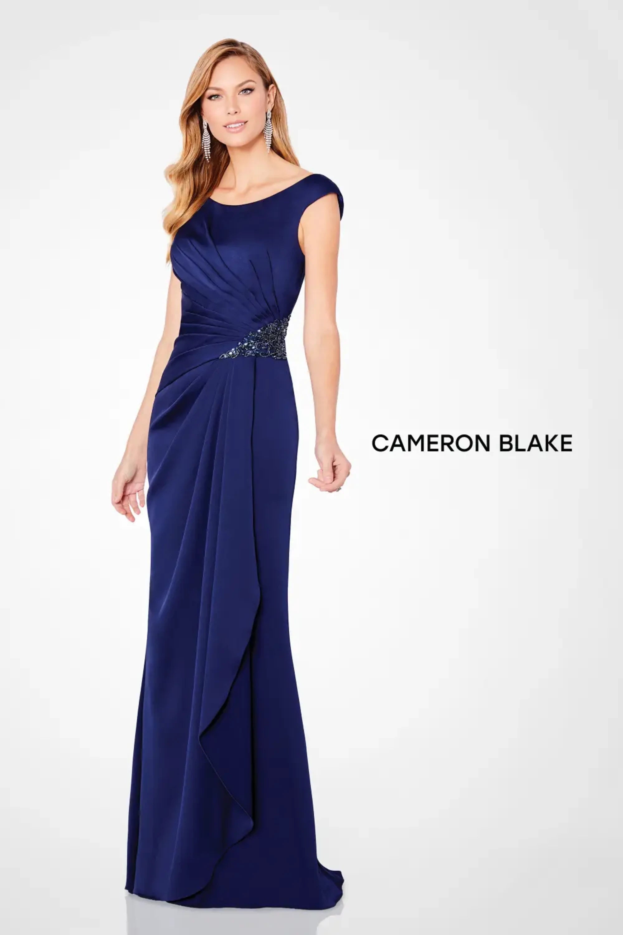 Cameron Blake 219676 Pleated Long Formal Beaded Evening Dress