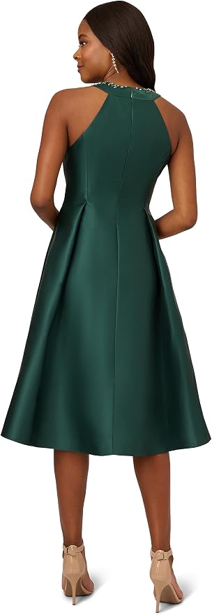 Dark Forest Adrianna Papell AP1E201904 Jeweled High-Neck Satin Cocktai Dress High-Low