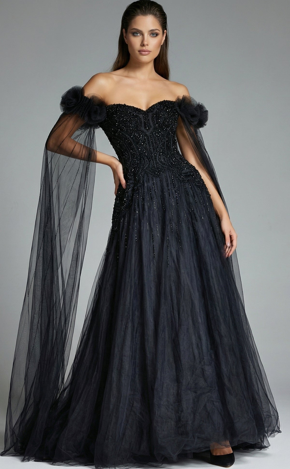 Formal Dresses Long Prom Ball Gown Beaded Corset Formal Dress Jovani 61002 Black