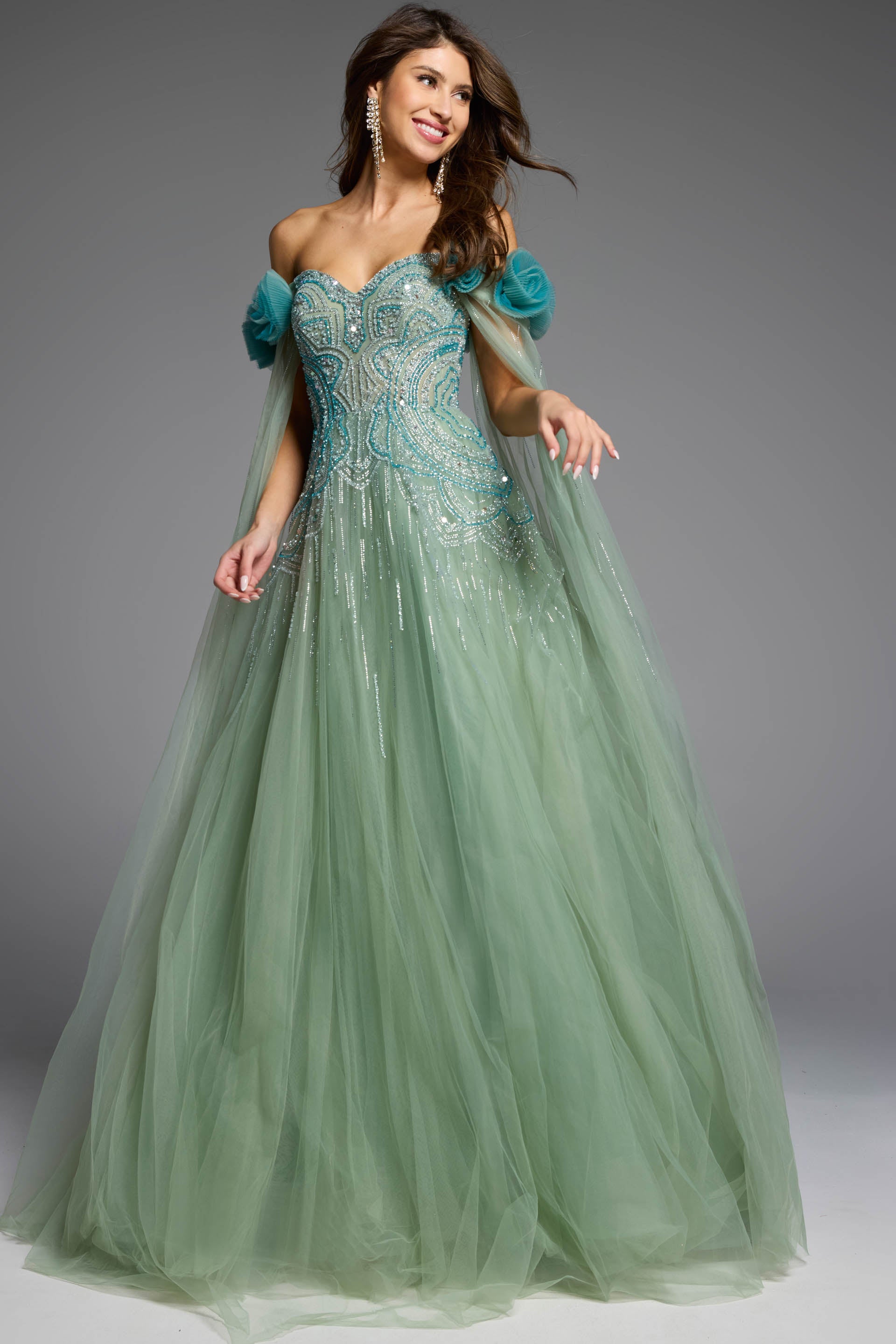 Formal Dresses Long Prom Ball Gown Beaded Corset Formal Dress Jovani 61002 Green