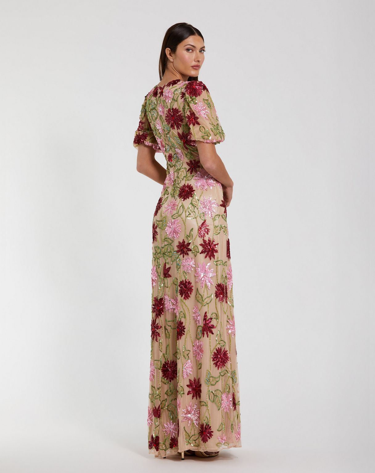 Mac Duggal 6125 Long Evening Gown Floral Beaded Formal Dress