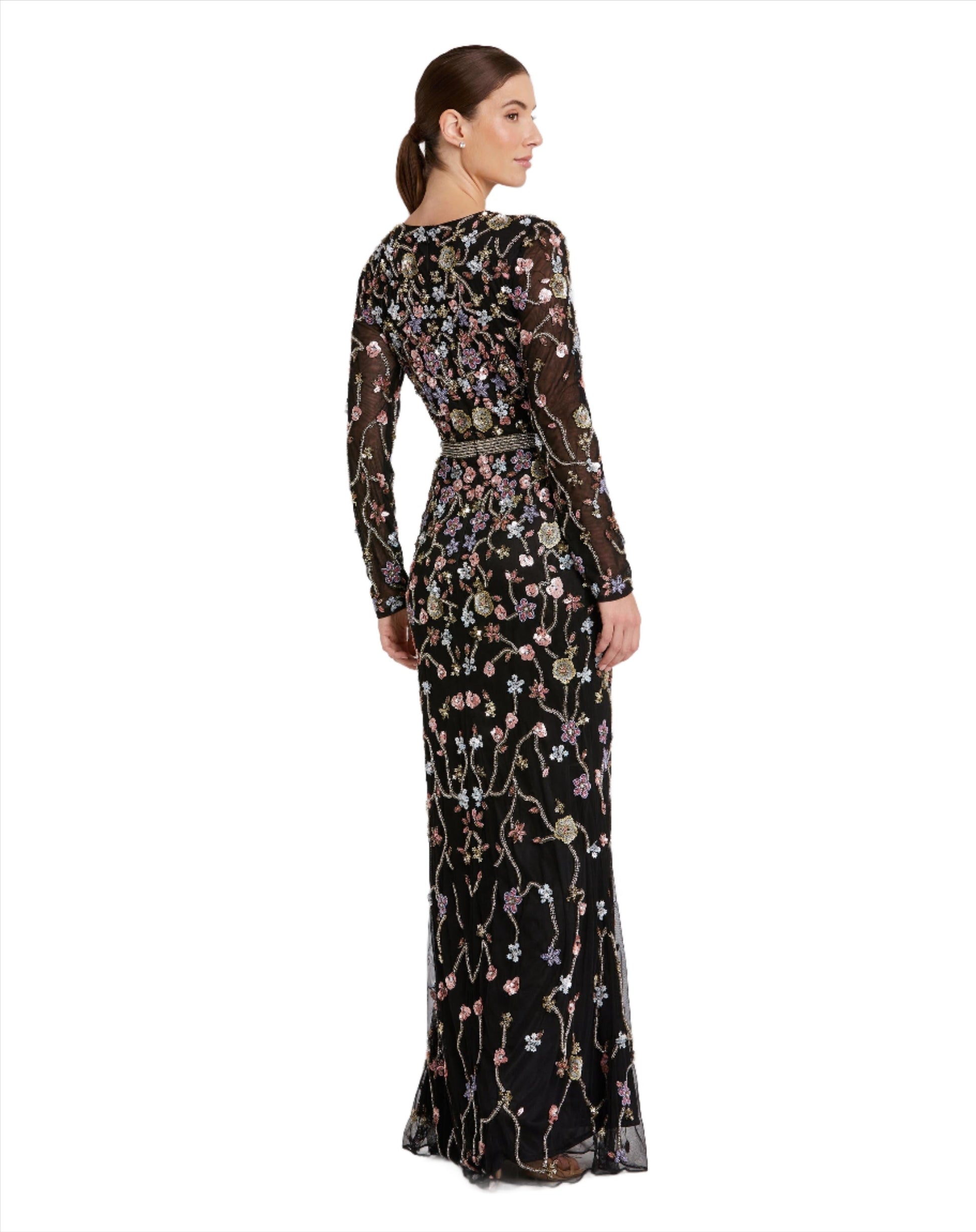 Mac Duggal 6135 Long Sleeve Beaded Formal Dress