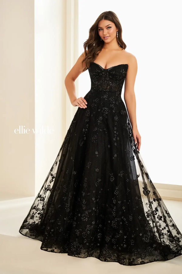 Ellie Wilde 37225 3D Floral Long Formal Beaded Prom Dress