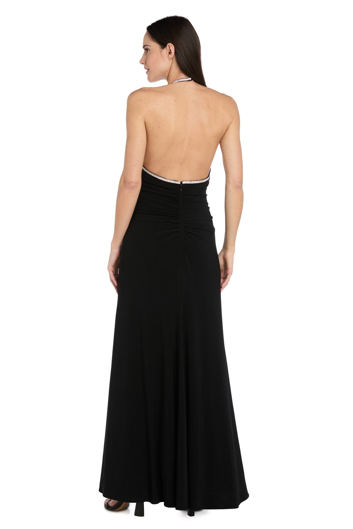 Black R&M Richards 6143P Halter Neck Floor-Length Jersey Prom Dress Slit