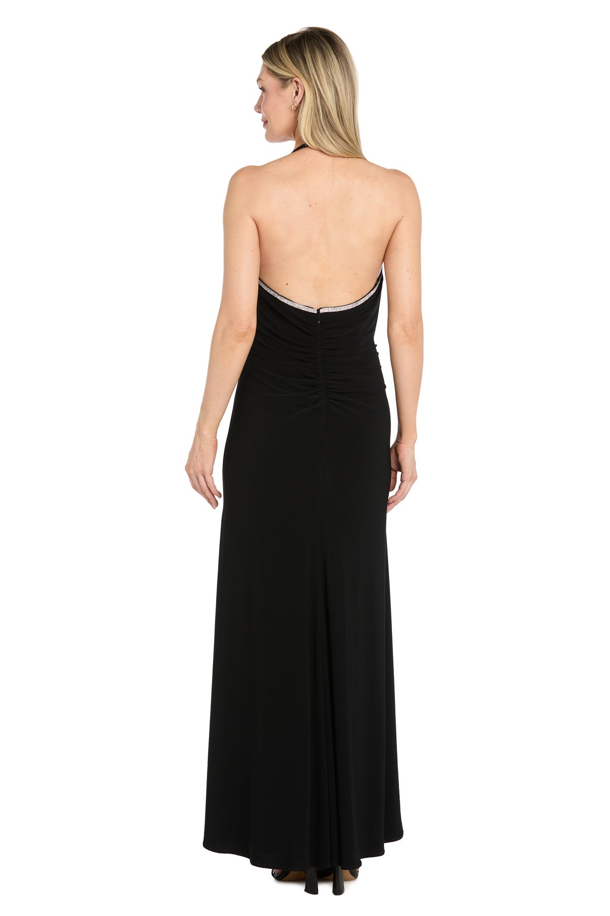 Black R&M Richards 6143P Halter Neck Floor-Length Jersey Prom Dress Slit