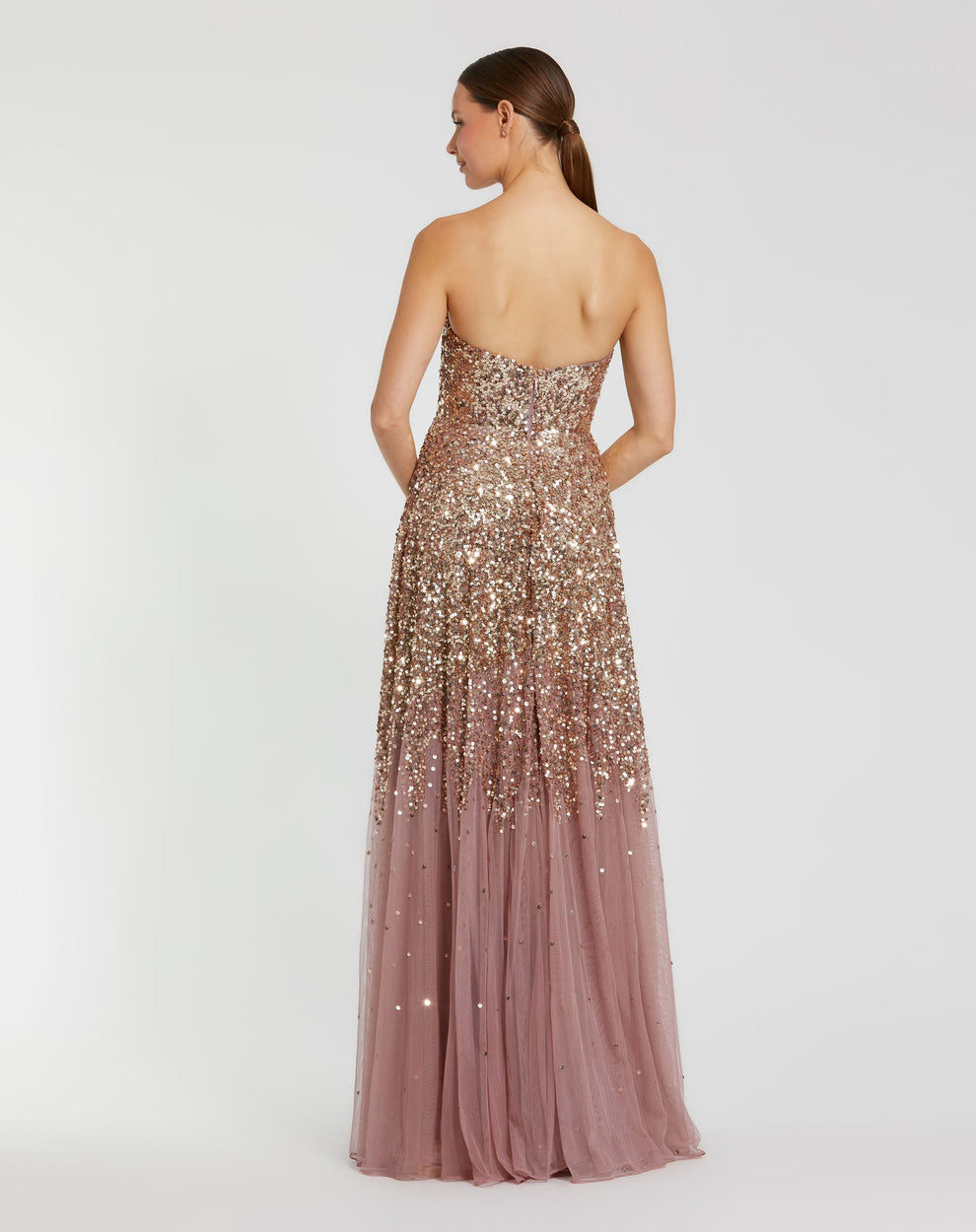 Strapless Curved Neck Floor-Length Sequin Formal A-Line Mac Duggal 6144