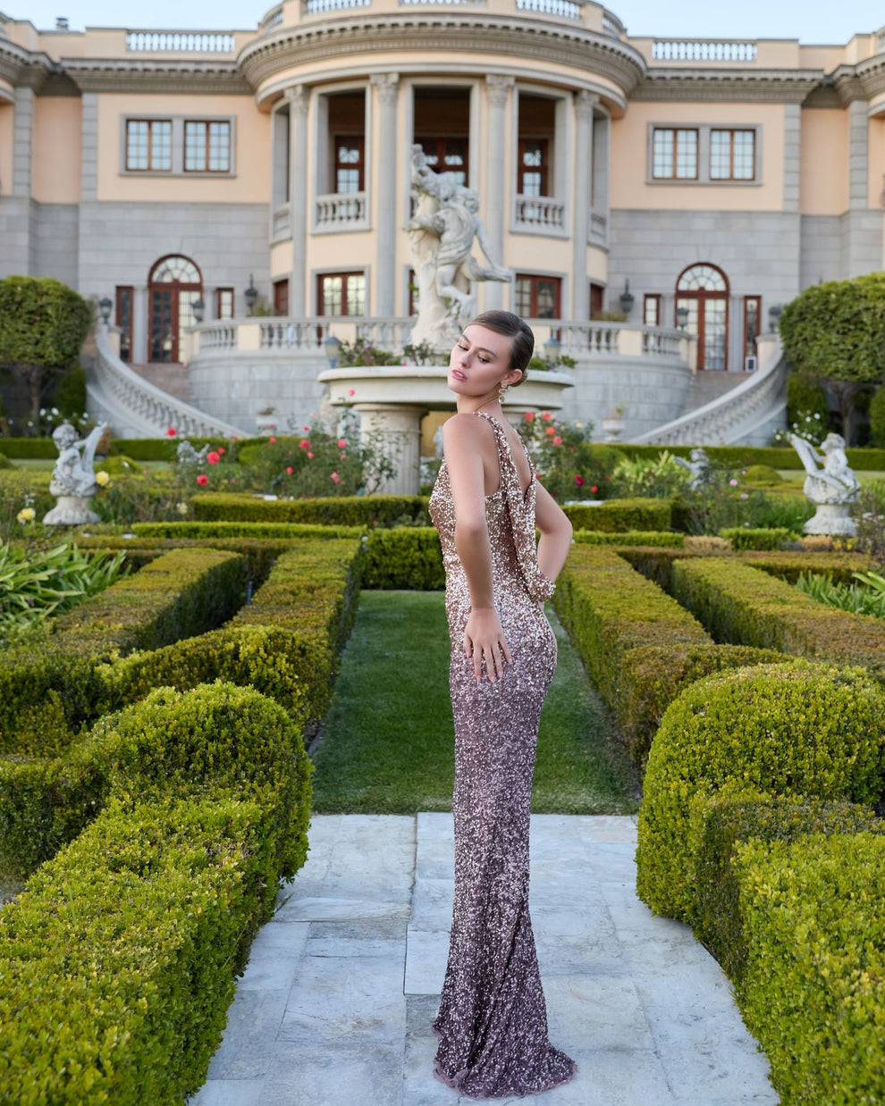 Crew/High-Neck Floor-Length Sequin Formal Sheath/Column Mac Duggal 6145