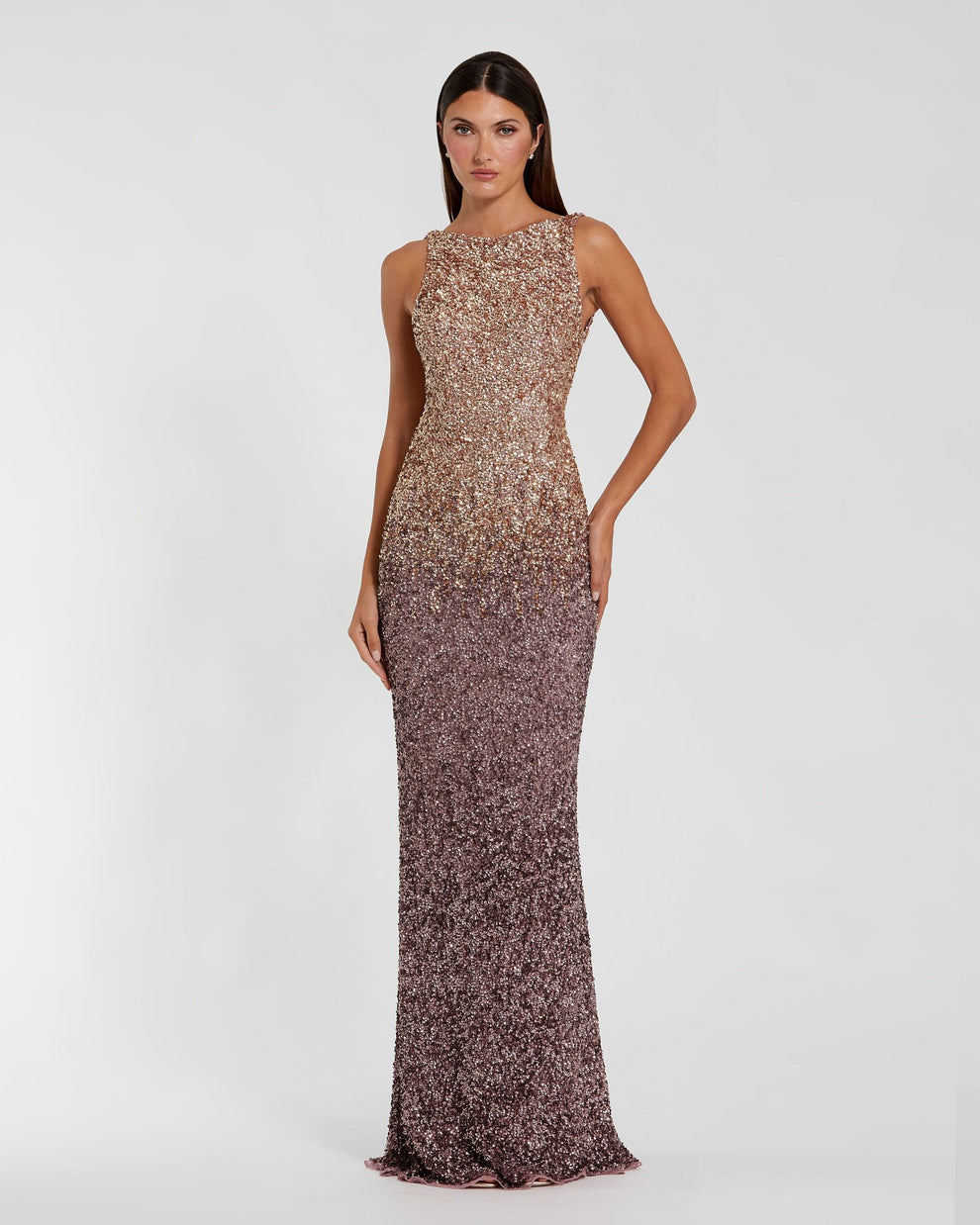 Crew/High-Neck Floor-Length Sequin Formal Sheath/Column Mac Duggal 6145