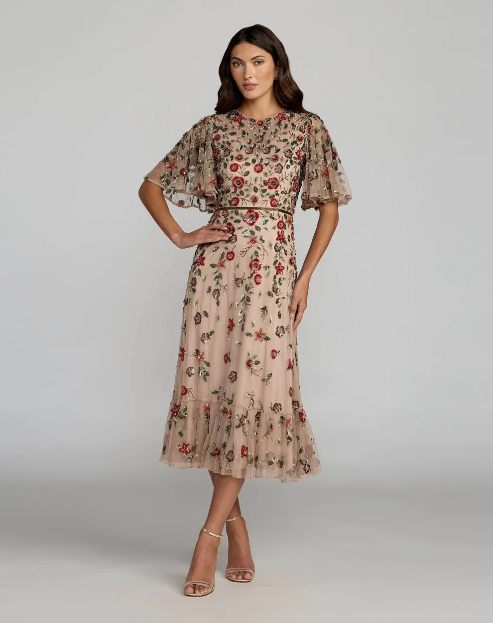 knee length dresses for ladies Sequin Floral Dress Midi Cocktail Mac Duggal 6162 knee length dresses for ladies Sequin Floral Dress Midi Cocktail Mac Duggal 6162