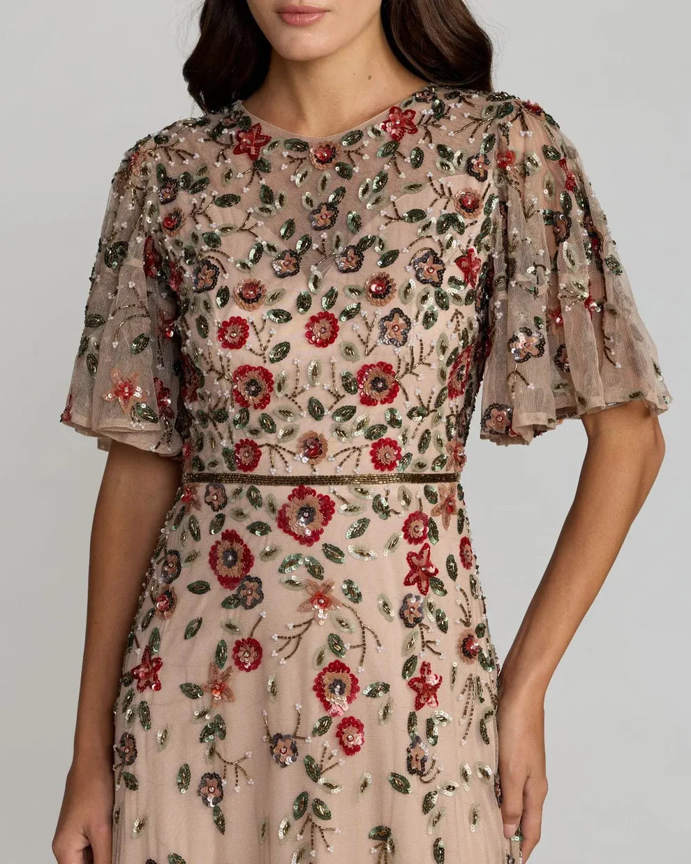 Sequin Floral Dress Midi Cocktail Mac Duggal 6162 – The Dress Outlet