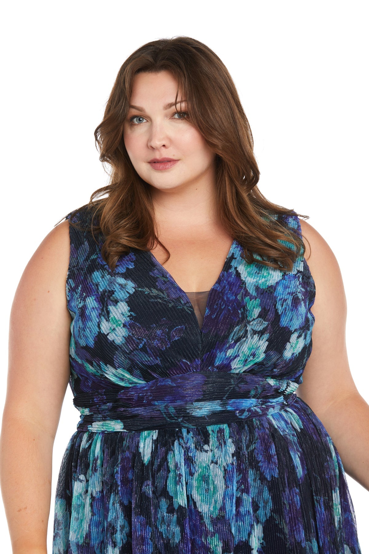 R&M Richards 6165W Long Floral Pleated Formal Plus Size Dress