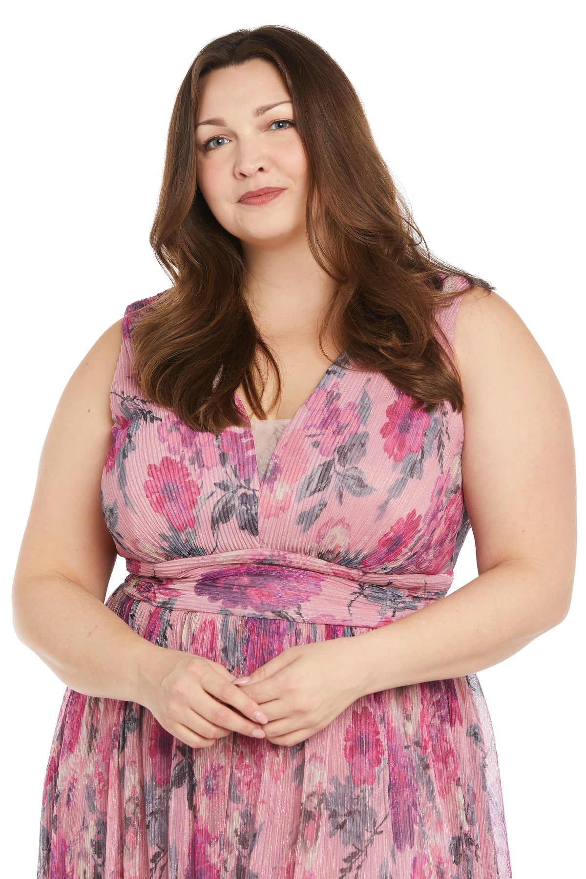 R&M Richards 6165W Long Floral Pleated Formal Plus Size Dress