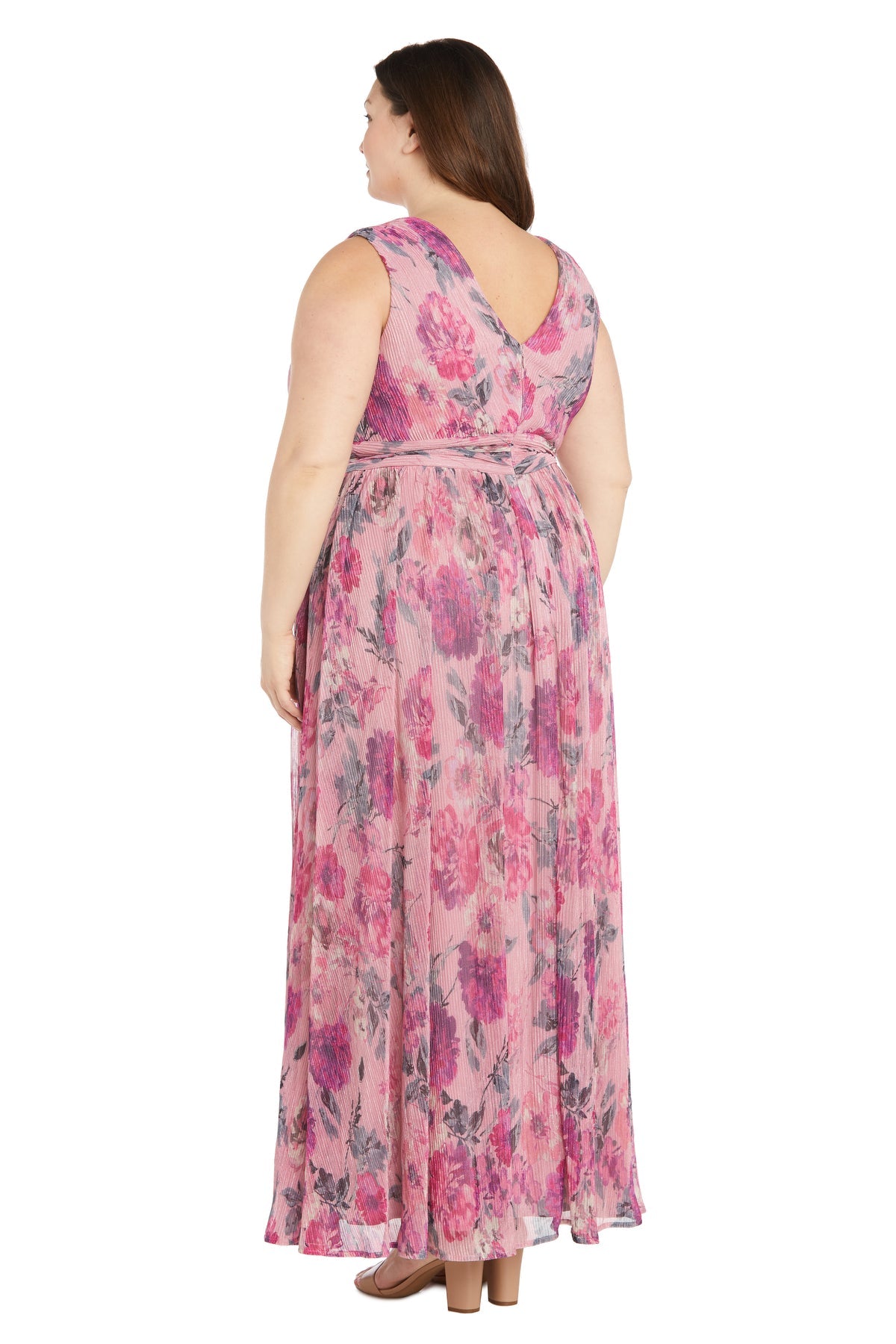R&M Richards 6165W Long Floral Pleated Formal Plus Size Dress