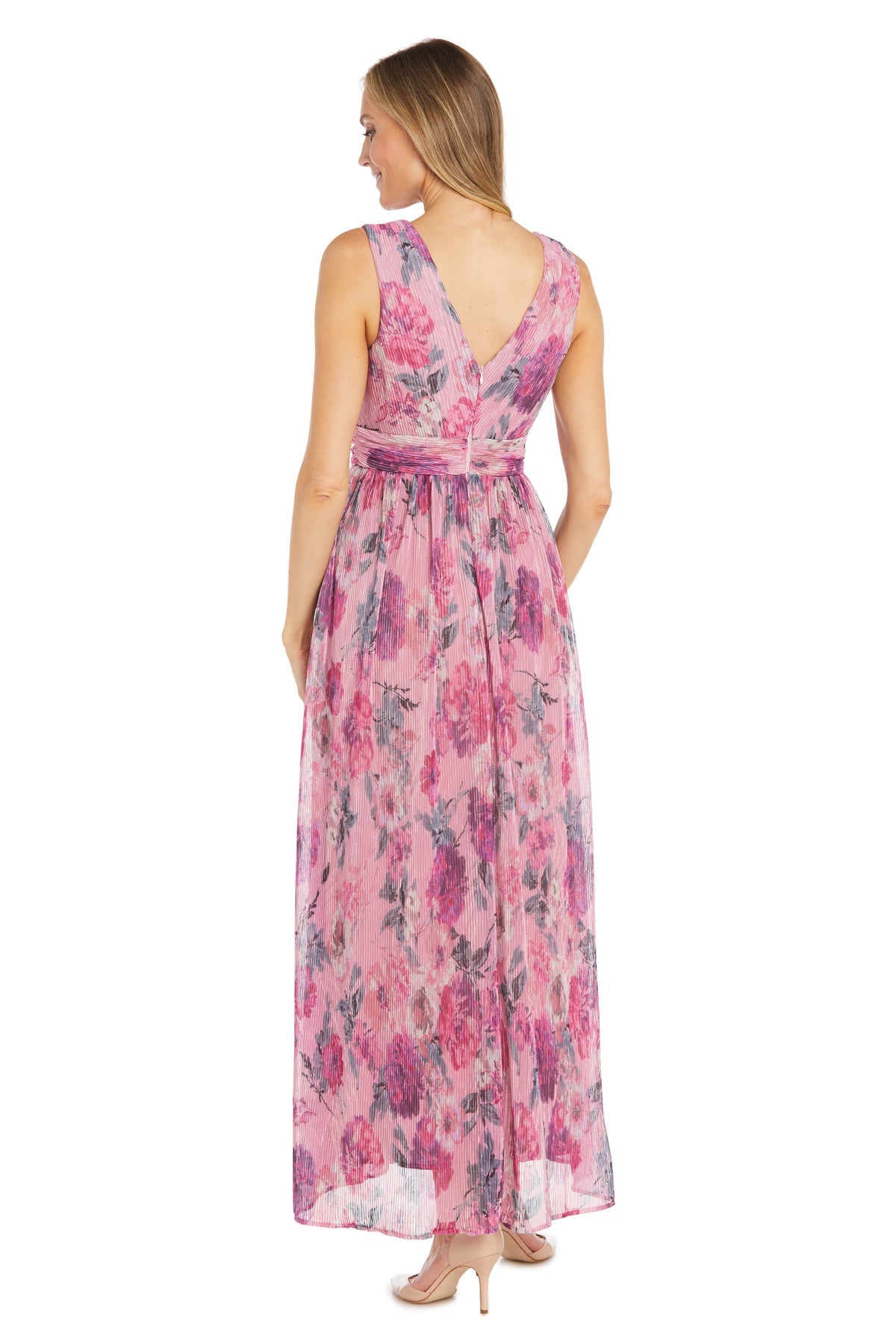 R&M Richards 6165 Floral Pleated Long Slit Formal Dress