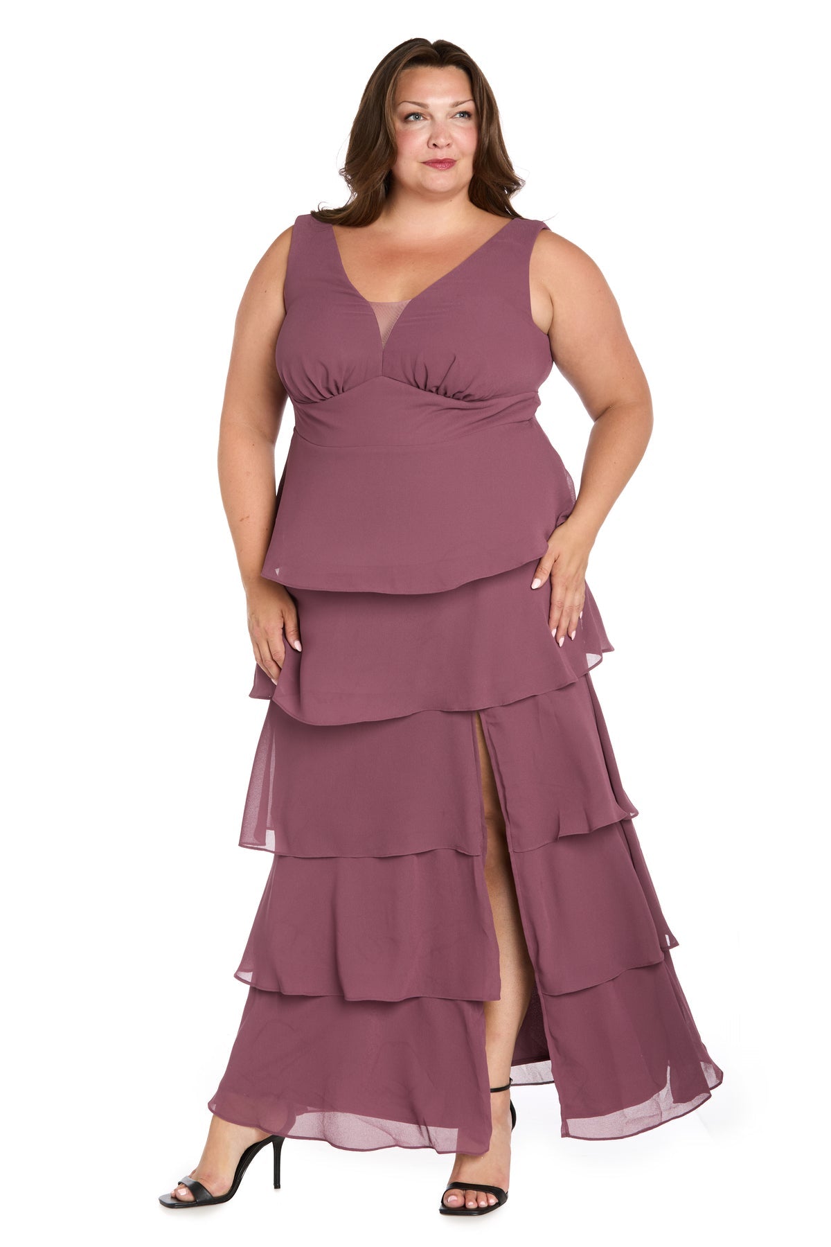 V-Neck Floor-Length Chiffon Formal A-Line Dress R&M Richards 6166W