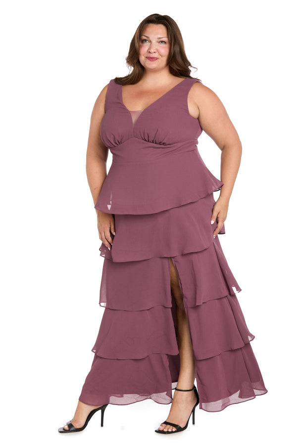 V-Neck Floor-Length Chiffon Formal A-Line Dress R&M Richards 6166W