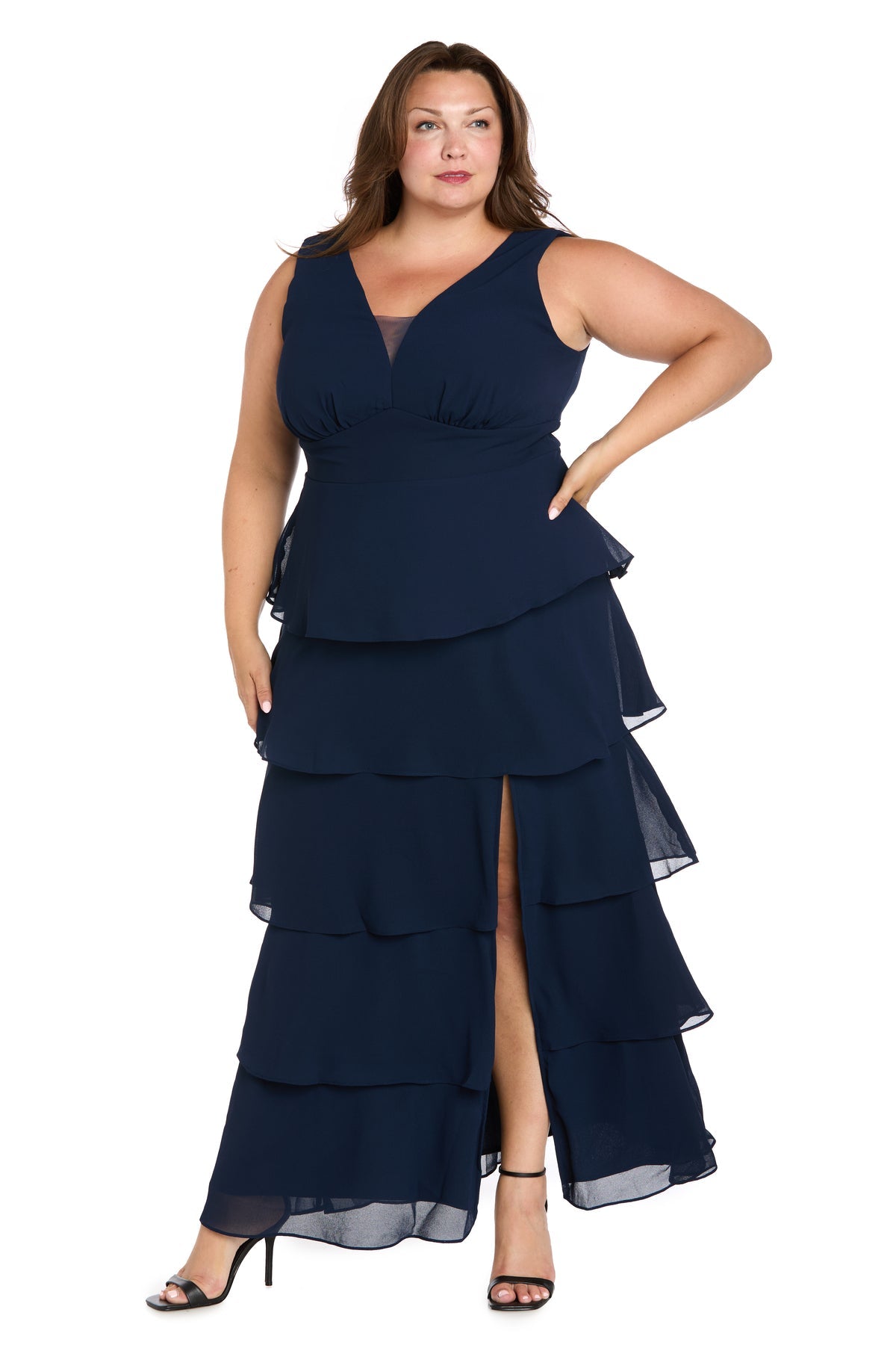 V-Neck Floor-Length Chiffon Formal A-Line Dress R&M Richards 6166W