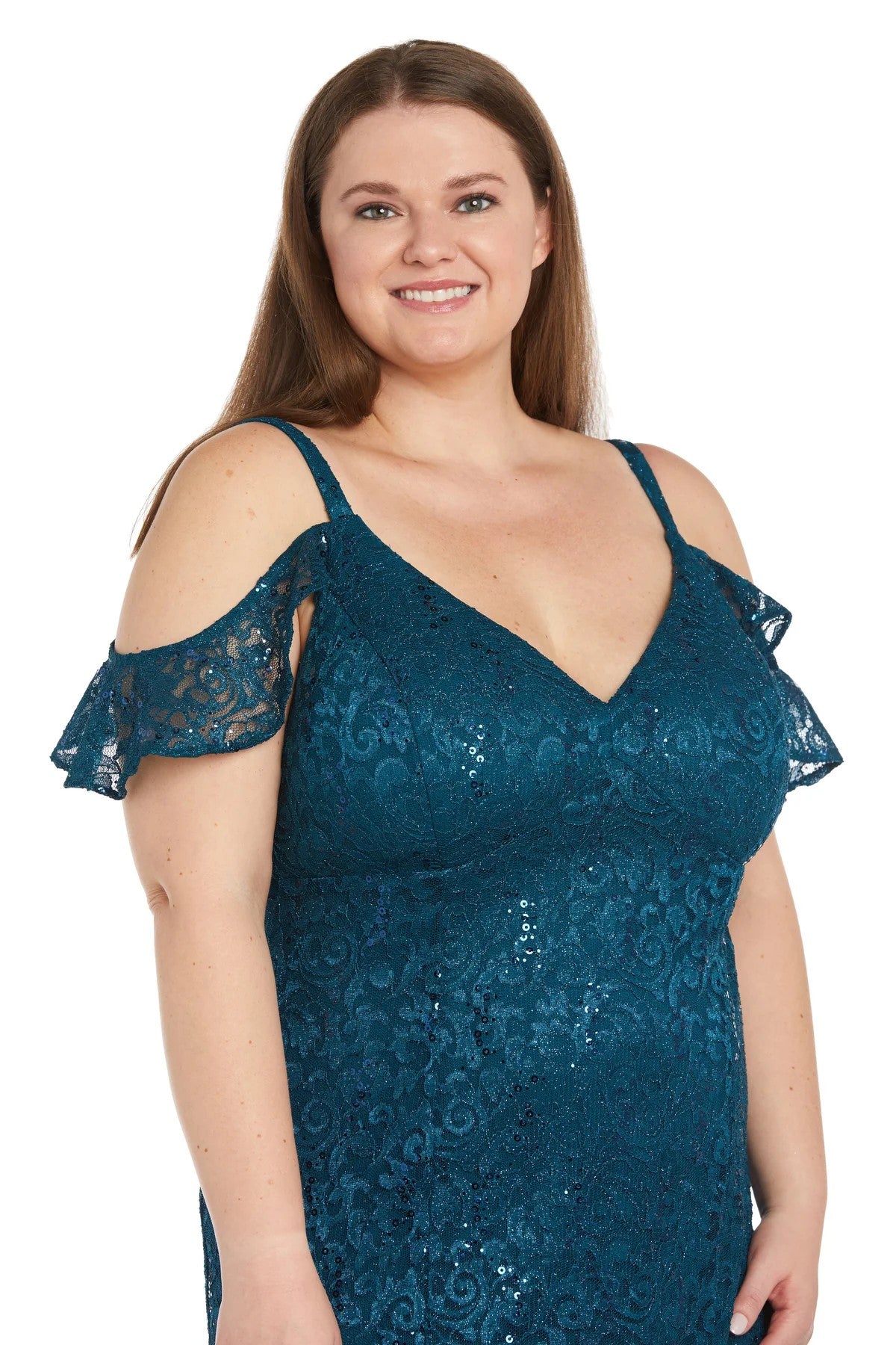R&M Richards 6177W Plus Size Long Formal Glitter Dress