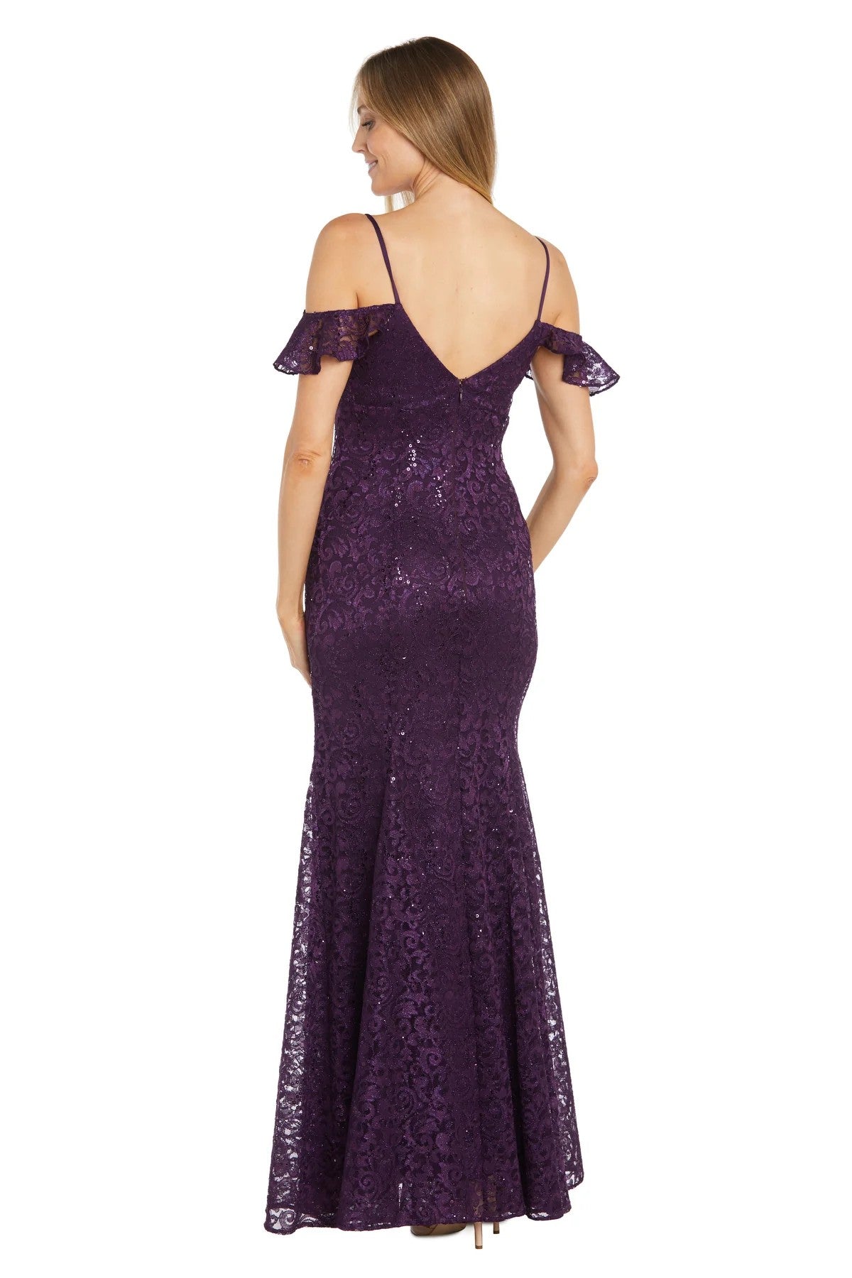 R&M Richards 6177 Long Formal Glitter Lace Evening Dress