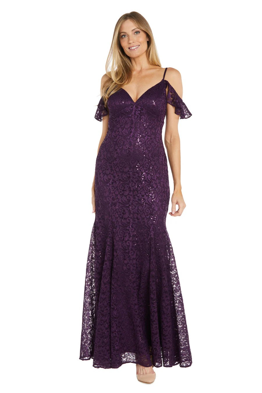R&M Richards 6177 Long Formal Glitter Lace Evening Dress