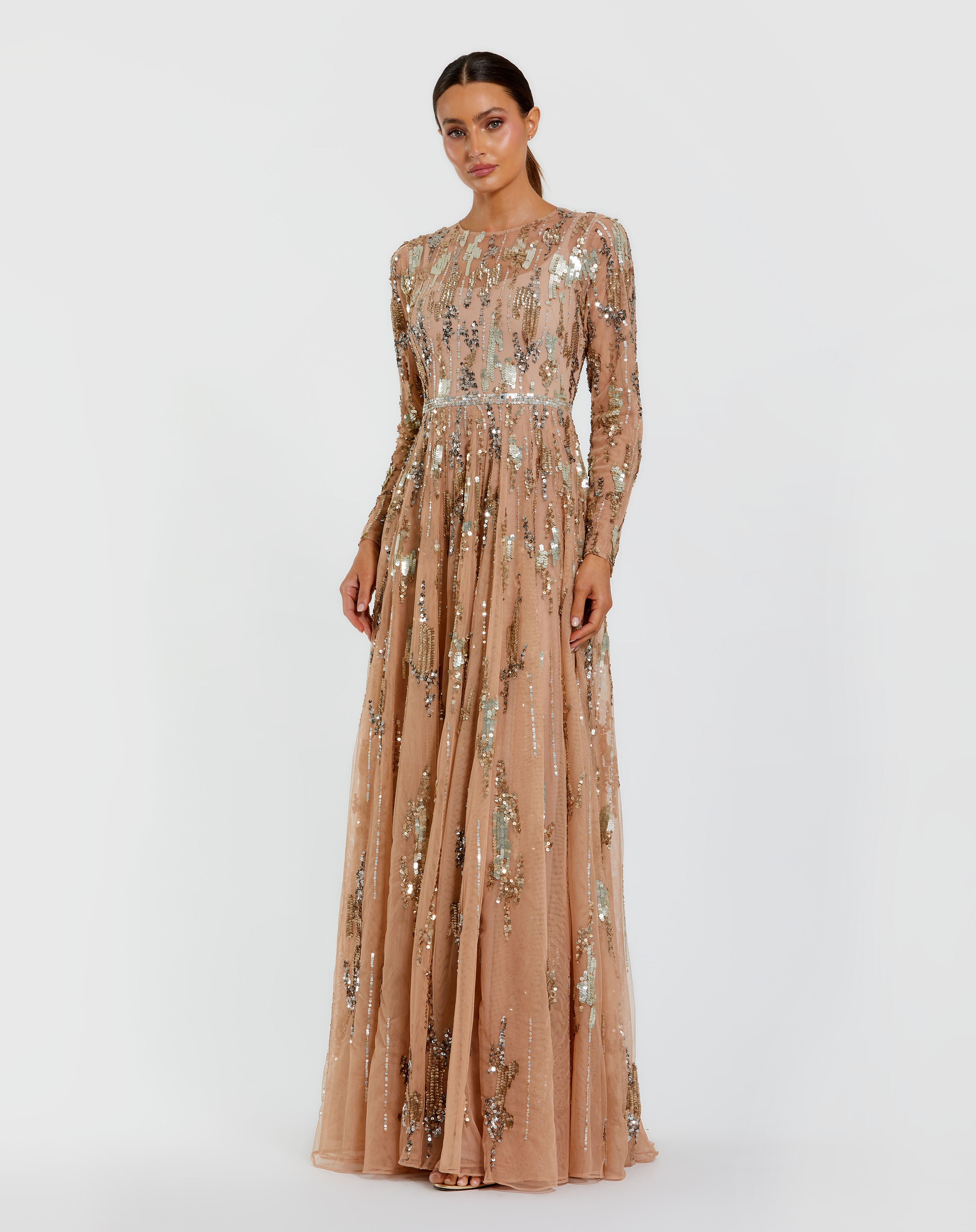 Prom Dresses Beaded Long Formal A Line Dress Mac Duggal 2354 Porcelain