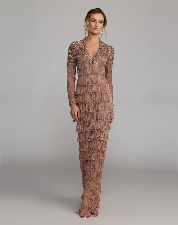 V-Neck Floor-Length Sequin Evening Mermaid Mac Duggal 6188