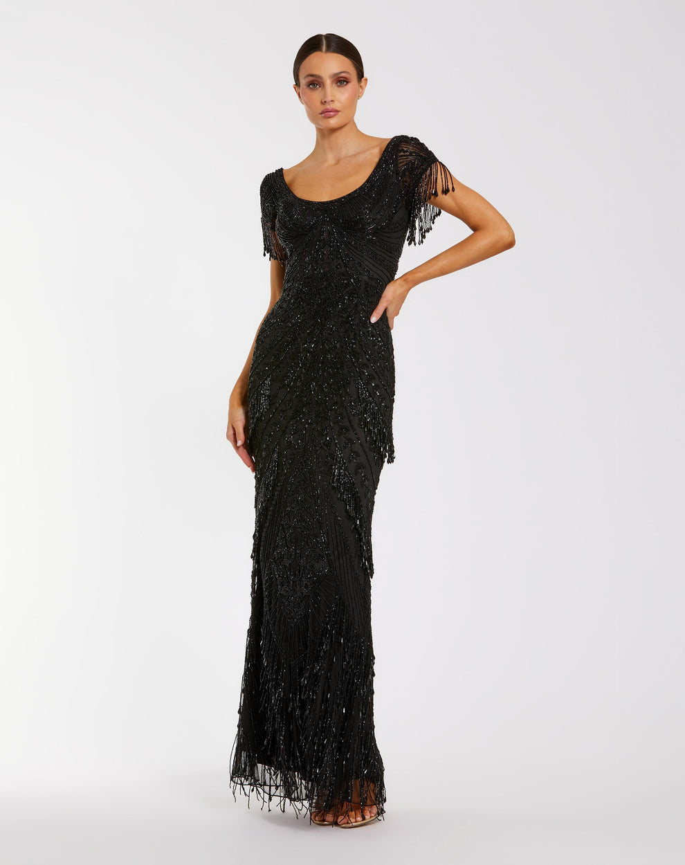 Formal Dress Long Formal Fitted Beaded Dress Black
