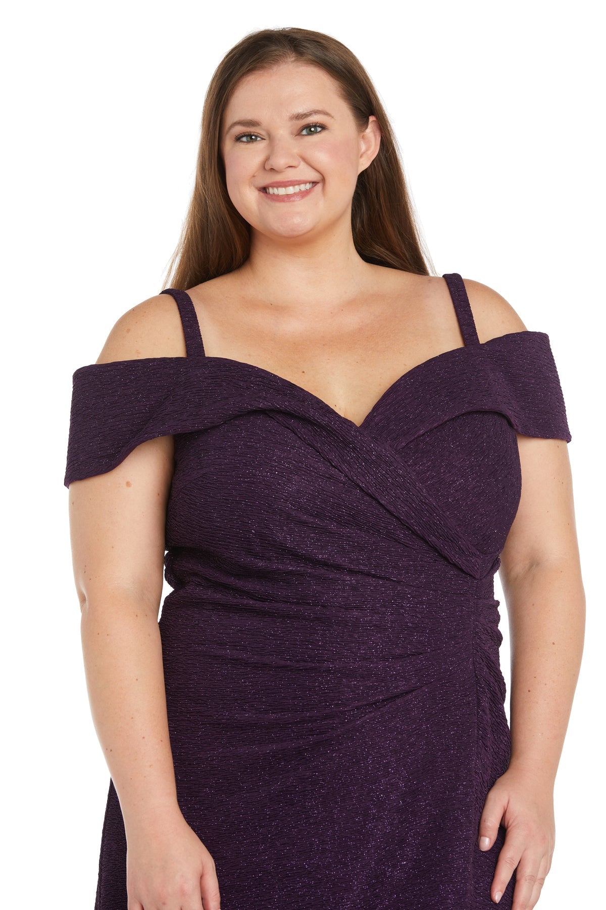 R&M Richards 6199W Plus Size Long Pleated Glitter Formal Dress