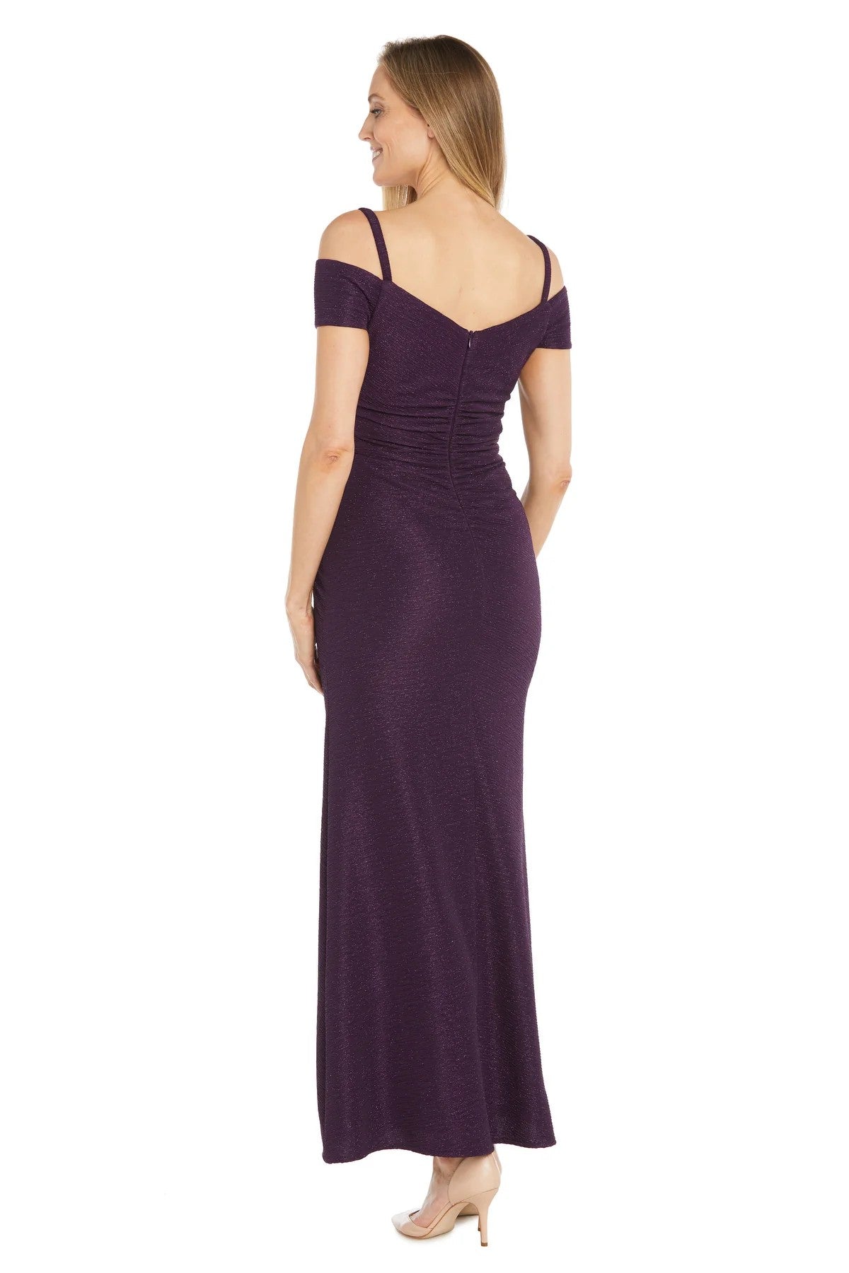 R&M Richards Long Pleated Formal Glitter Evening Dress