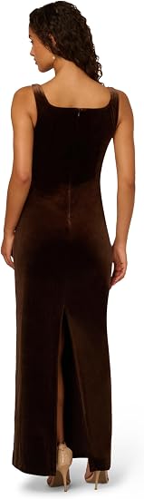 Espresso Adrianna Papell AP1E212299 Scoop-Neck Short Velvet Formal Sequin Dress