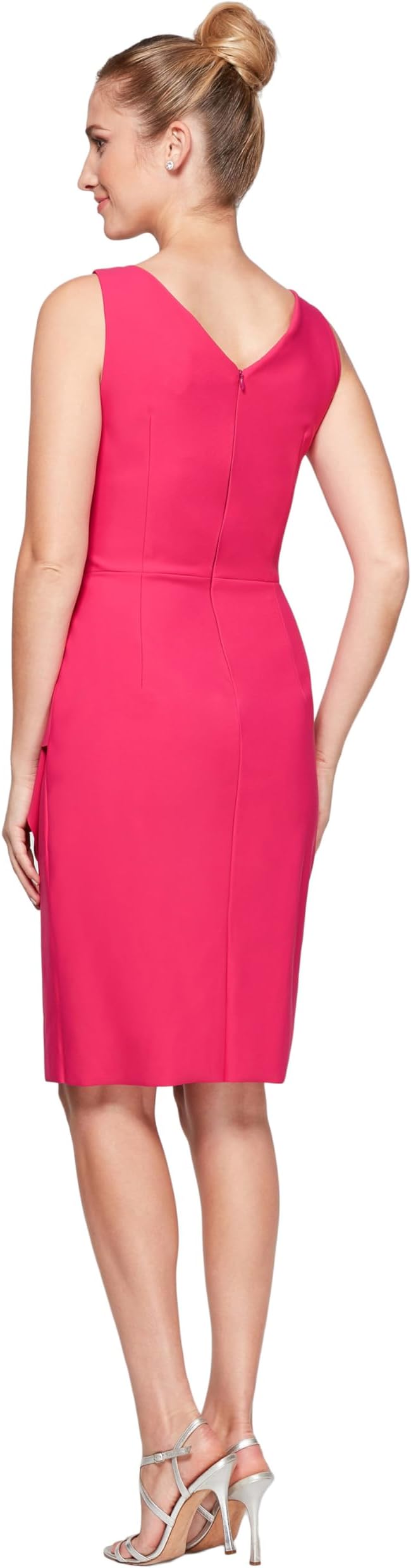 Contour Collection Short Side Ruched Dress Featuring SmoothFit Fabric with Surplice Neck Alex Evenings 134005