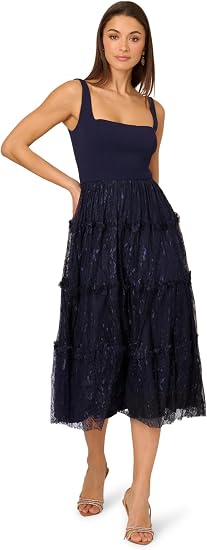 Square Midi Lace Occasion A-Line Adrianna Papell ADAE212024