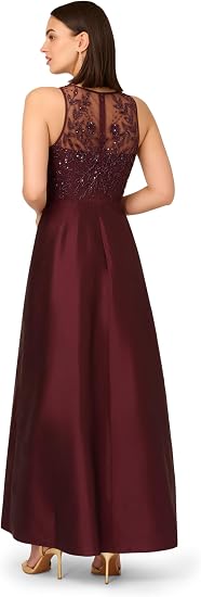 Illusion Floor-Length Satin Occasion A-Line Adrianna Papell AD5E211539