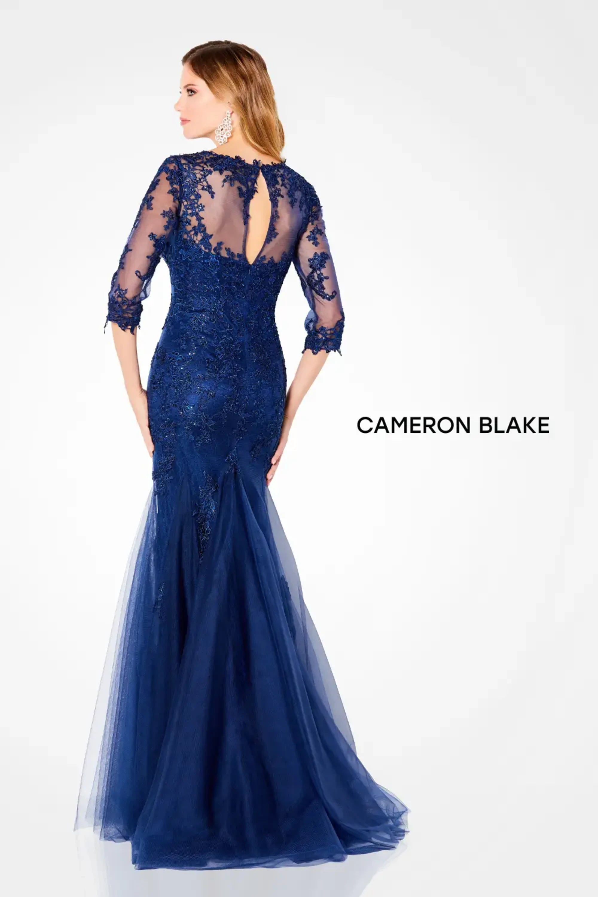 Mother of the Bride Dresses Long Formal Mother of the Bride Beaded Lace Evening Dress Navy Blue