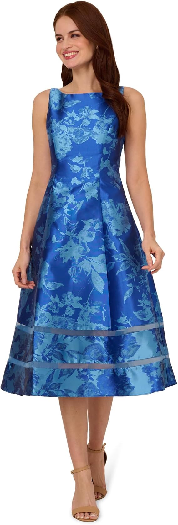 Adrianna Papell AP1E211980W Bateau Short Jacquard Cocktail Dress
