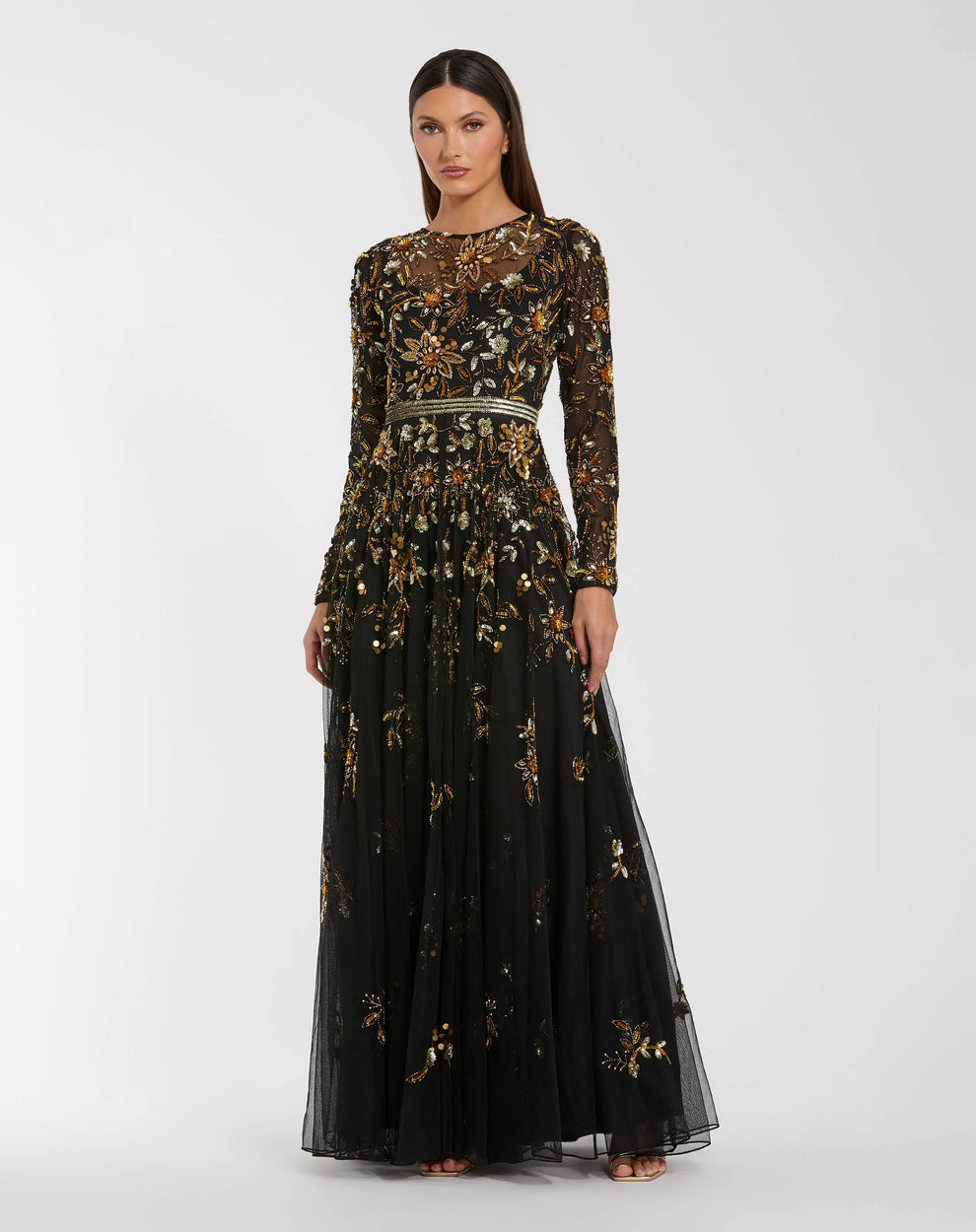 Mother of the Bride Dress Long Formal Sequin Floral Mother of the Bride Dress Black Gold