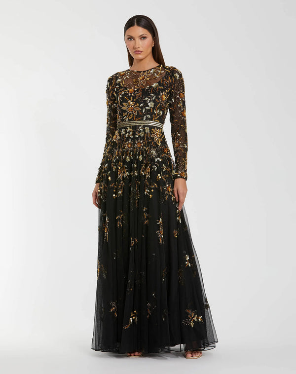 Sequin Floral Dress Long Formal Mac Duggal 6200