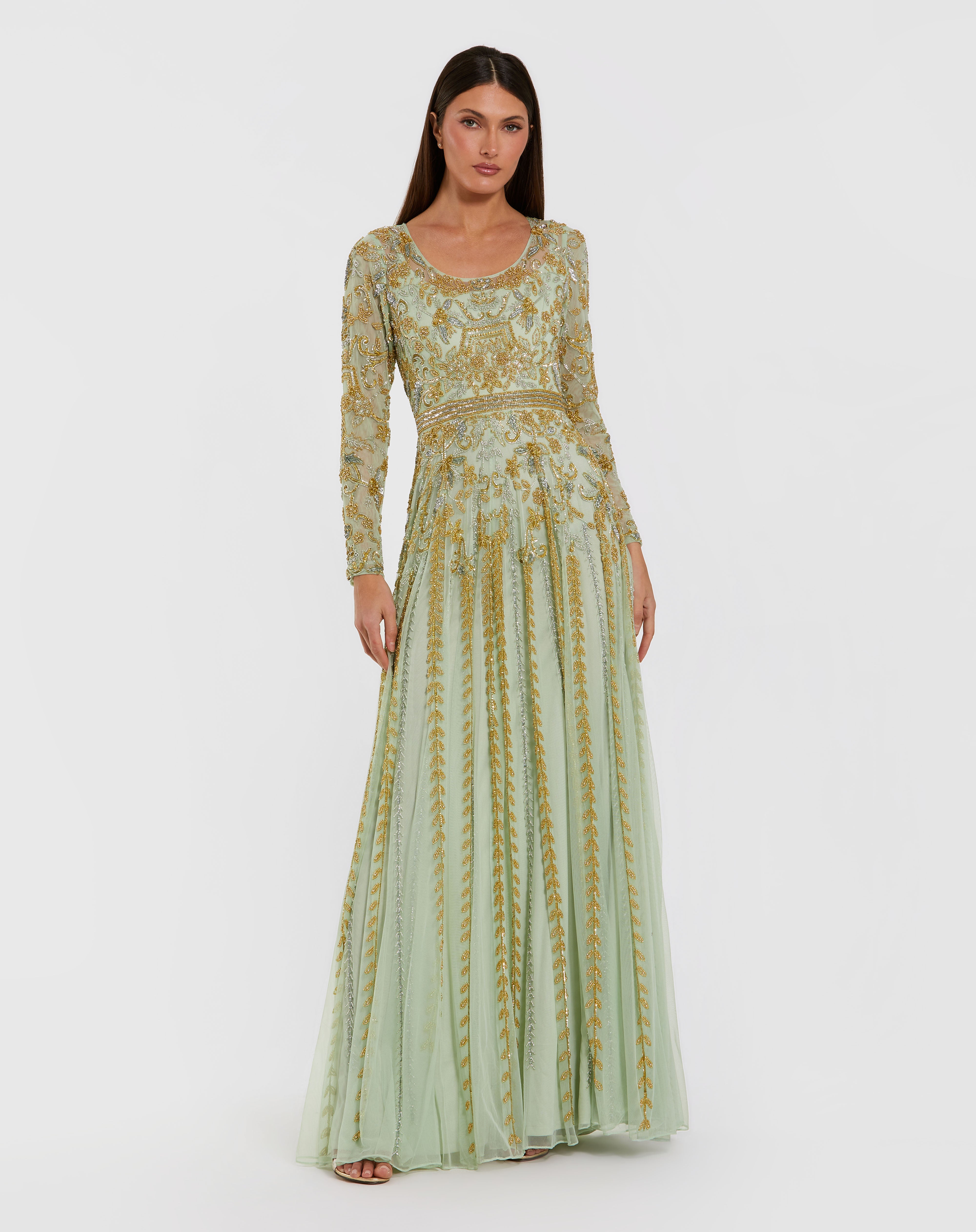 Prom Dresses Beaded Long Formal A Line Dress Mac Duggal 2354 Porcelain