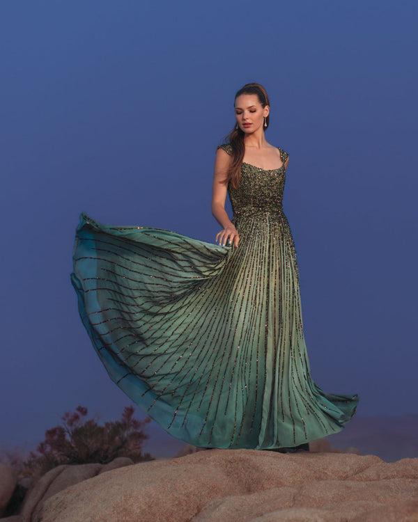 Sequin Beaded Dress A Line Long Formal Mac Duggal 6205