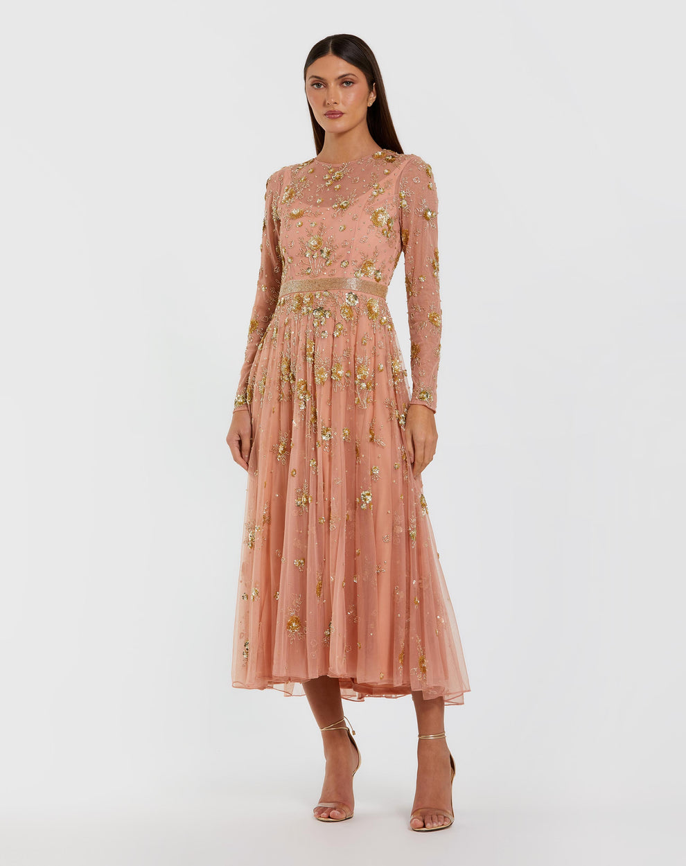 Cocktail Dresses Long Sleeve Short A Line Midi Cocktail Dress Mac Duggal 6208 Peach