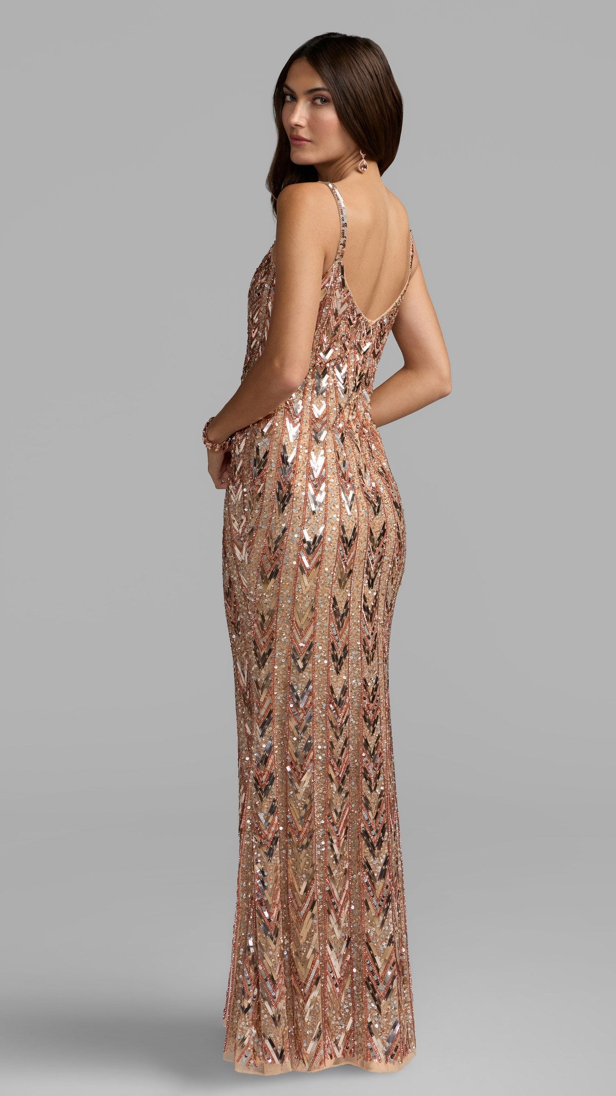 Mac Duggal style 6221 in Nude, back view