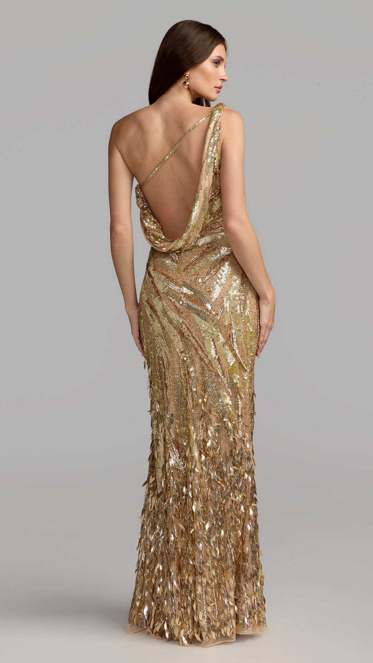 Mac Duggal style 6222 in Gold, back view