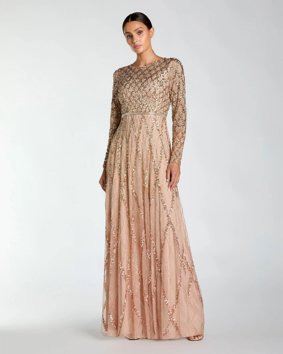 Crew/High-Neck Floor-Length Sequin Occasion A-Line Mac Duggal 6235