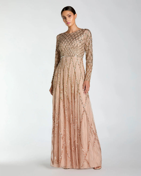 Crew/High-Neck Floor-Length Sequin Occasion A-Line Mac Duggal 6235