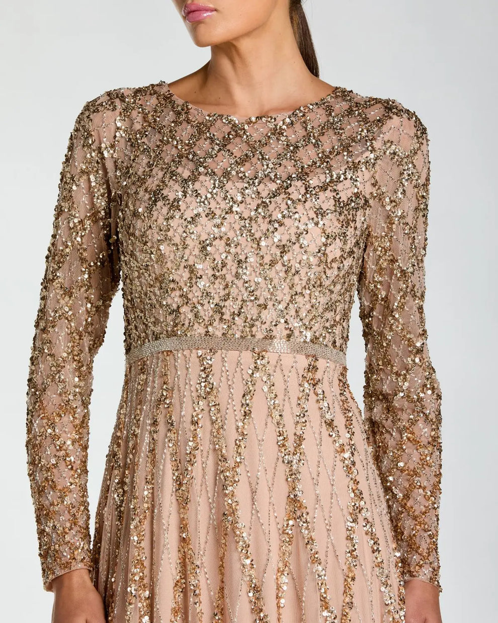 Crew/High-Neck Floor-Length Sequin Occasion A-Line Mac Duggal 6235