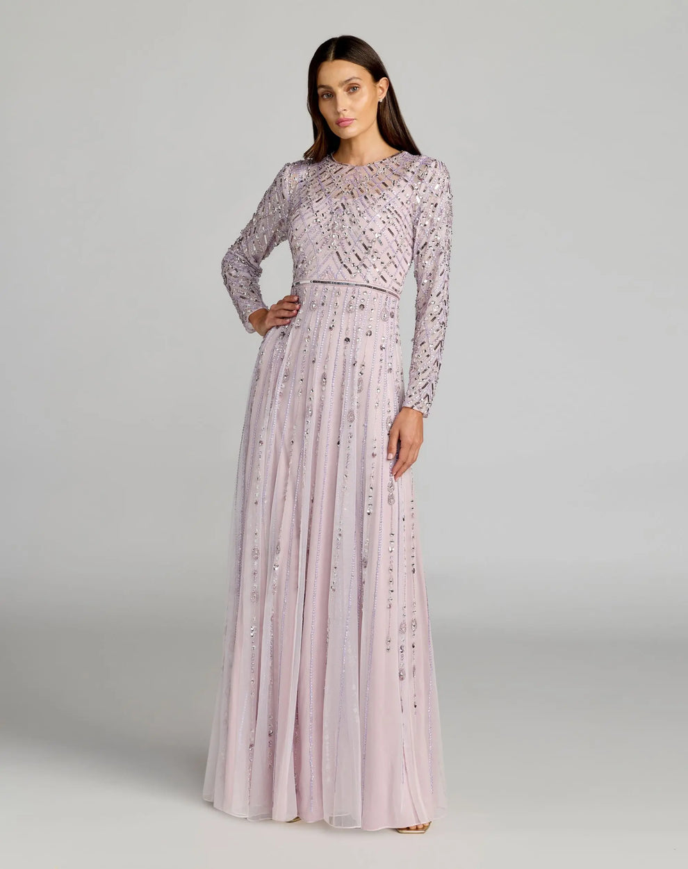 Jewel Long Embellished Evening Gown by Mac Duggal 6236 in Vintage Lilac