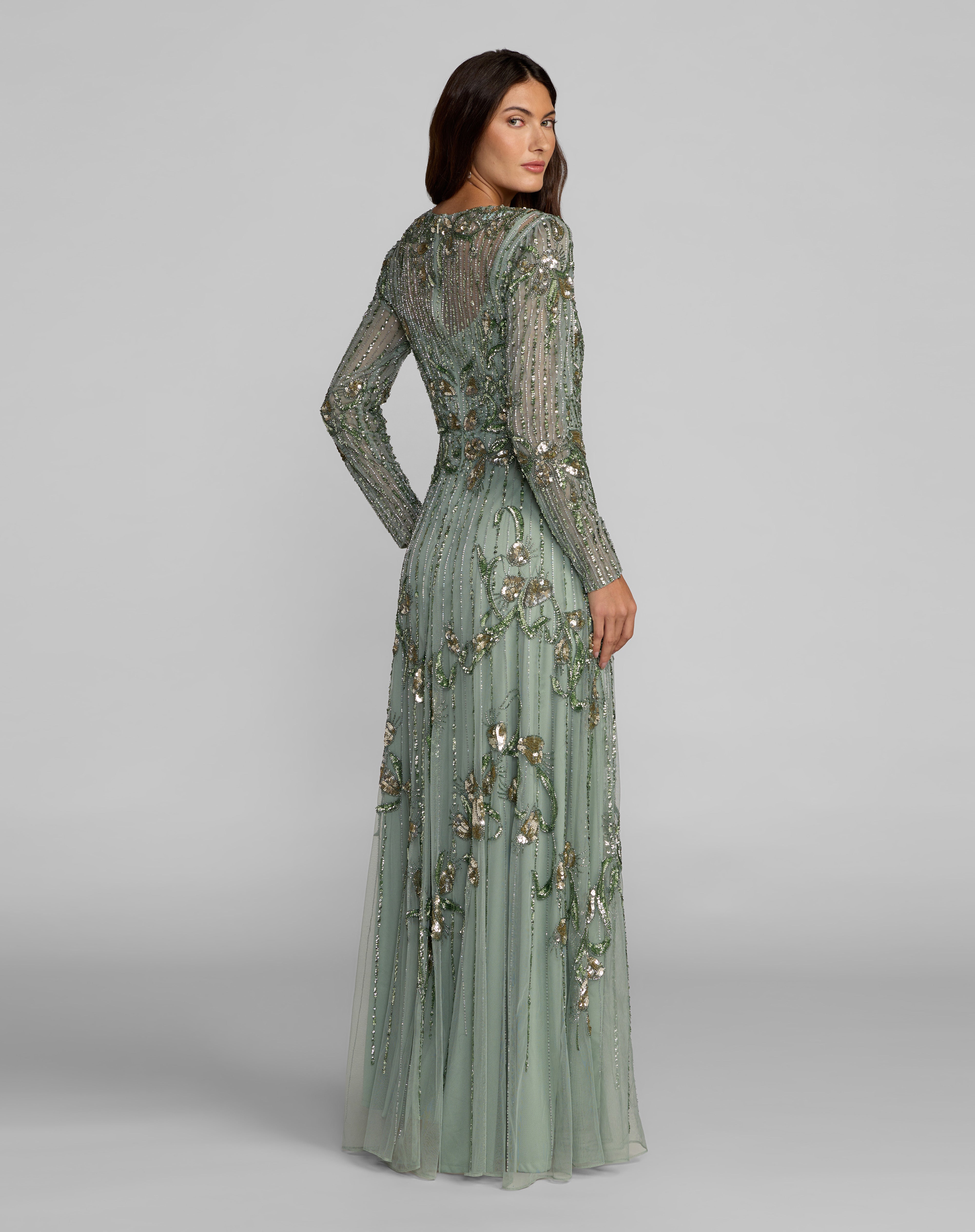 Illusion Floor-Length Tulle Evening Gown A-Line Mac Duggal 6238